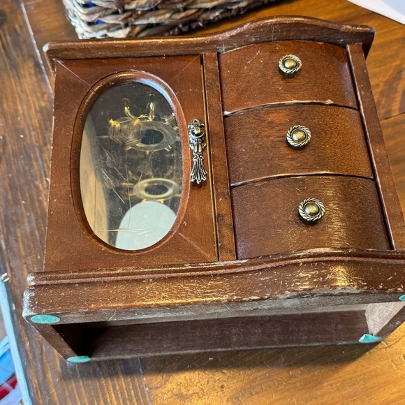 vintage wood jewelry box etched glass rose 3 drawers lined - Picture 13 of 13